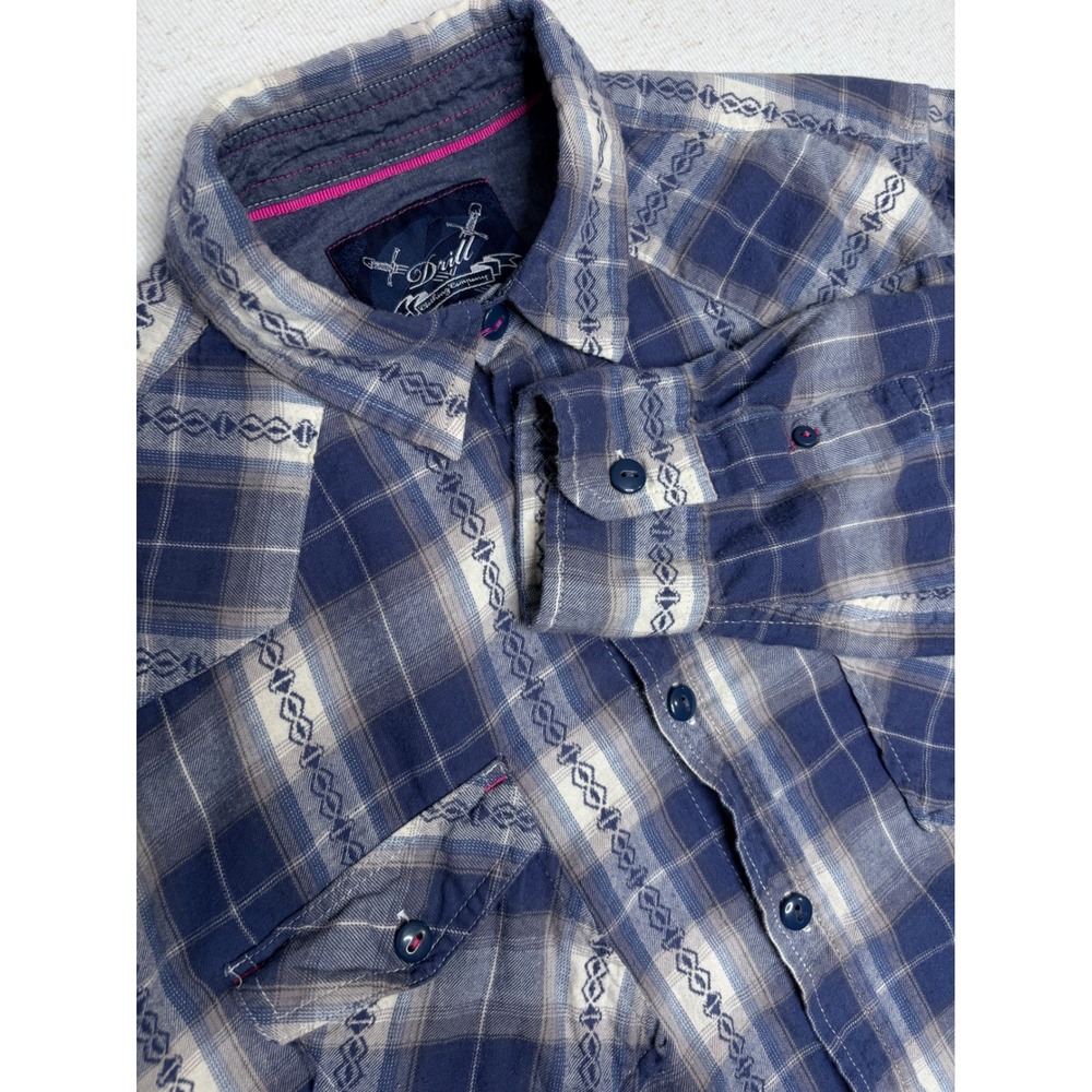 Drill Clothing Co‎ Mens Blue Plaid Western Long Sleeve Button Down Shirt Size M